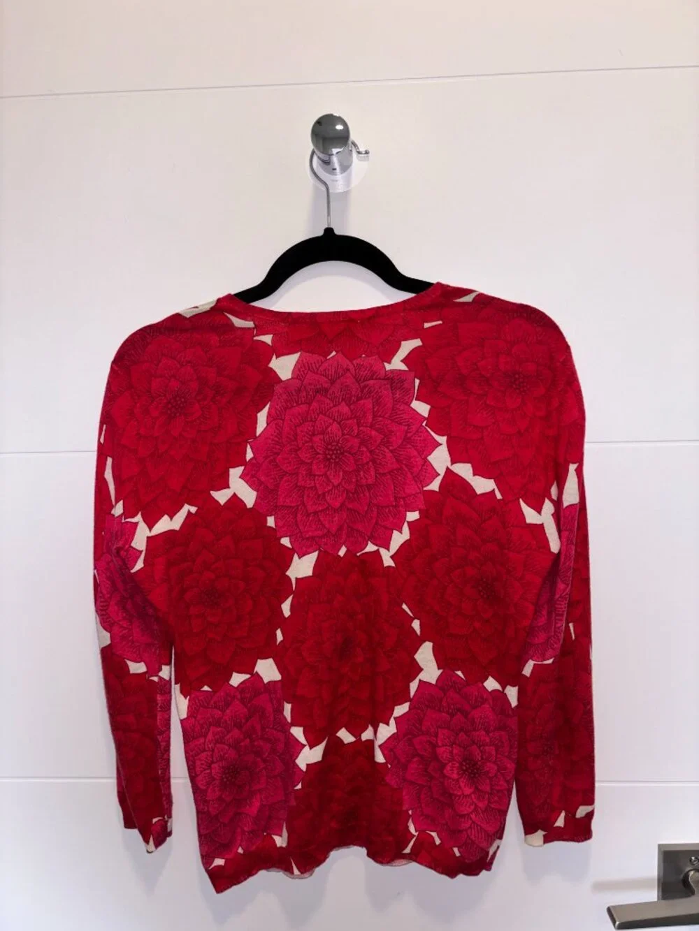 Tory Burch Red Pink Floral Cotton Logo Button Cardigan Size Medium